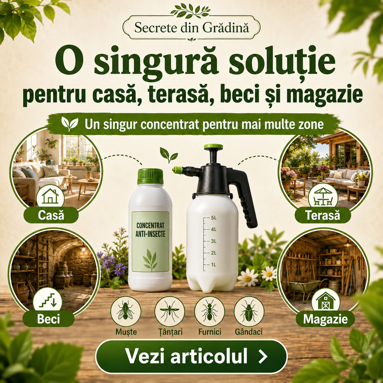 O singură soluție pentru insectele din casă, terasă, beci și magazie