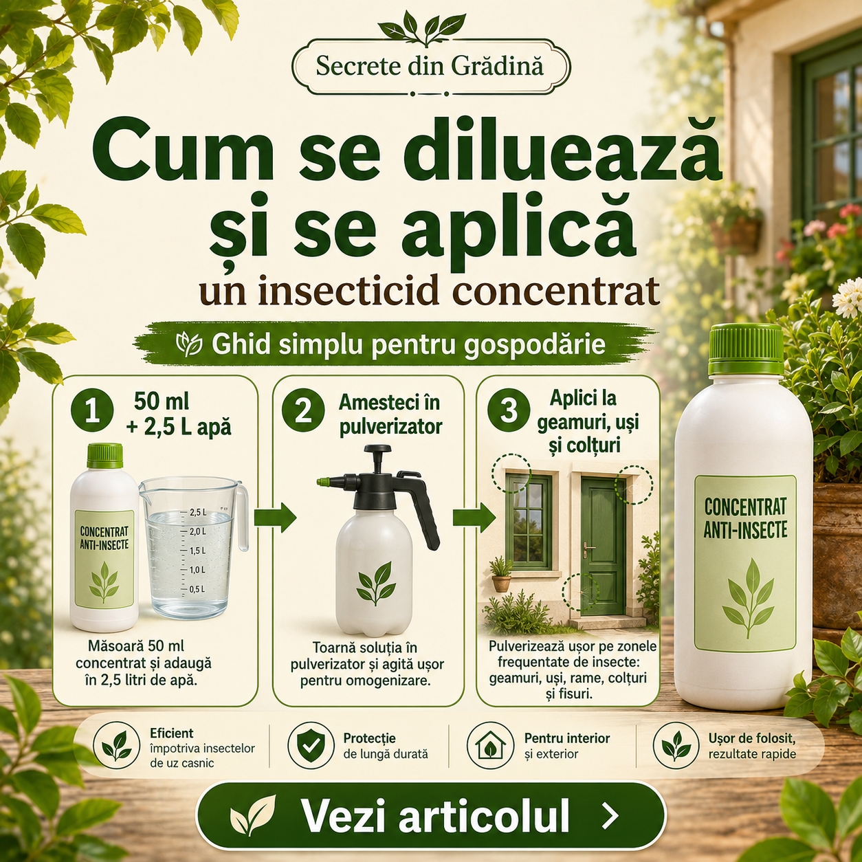 Cum se diluează și se aplică un insecticid concentrat în gospodărie